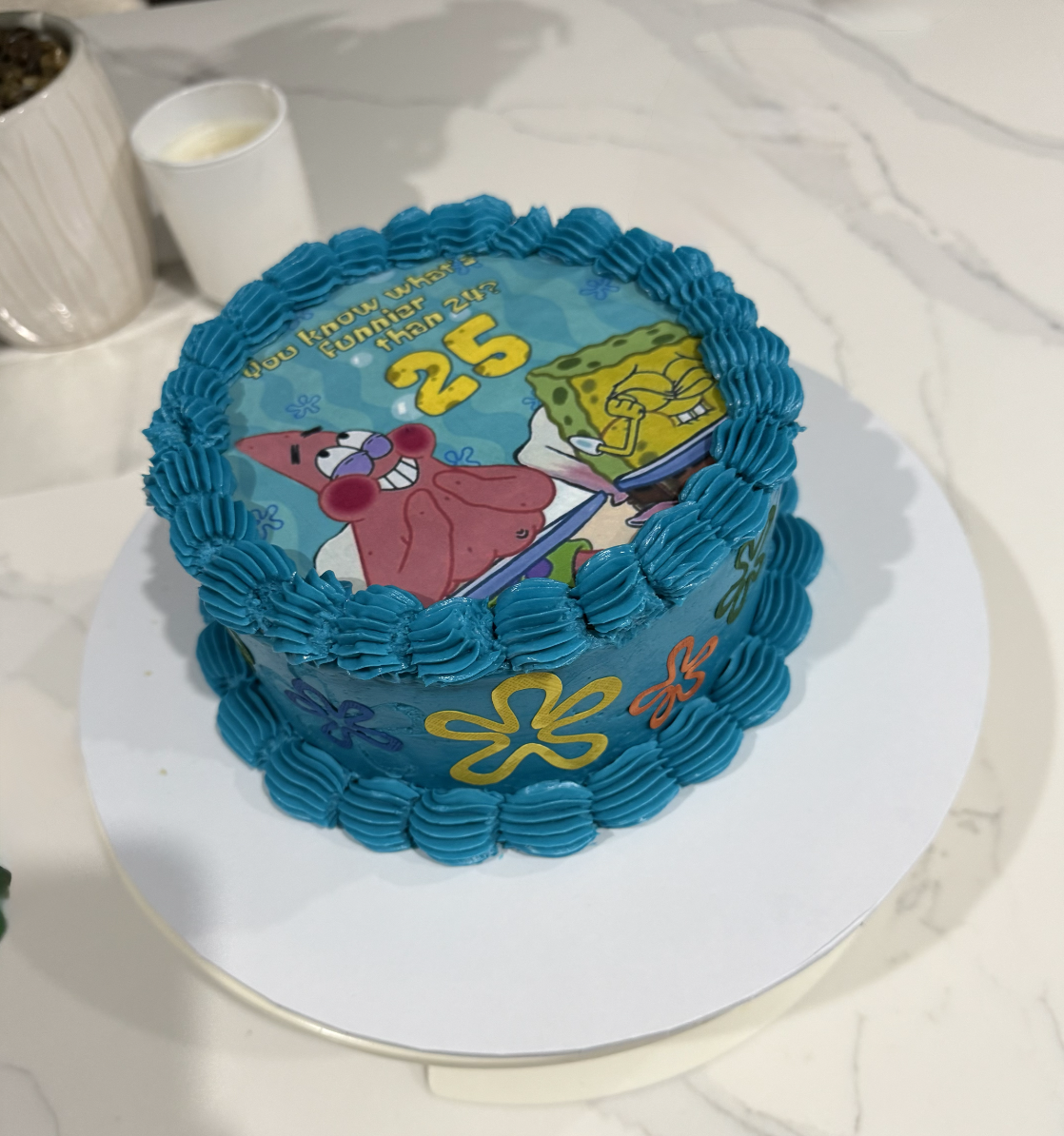 Blue SpongeBob themed 25th birthday cake